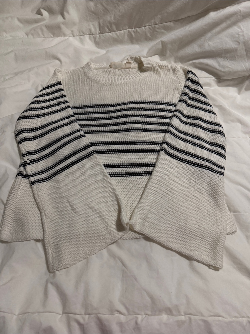 White and black Striped Womens Sweater - Classic Boatneck Knit